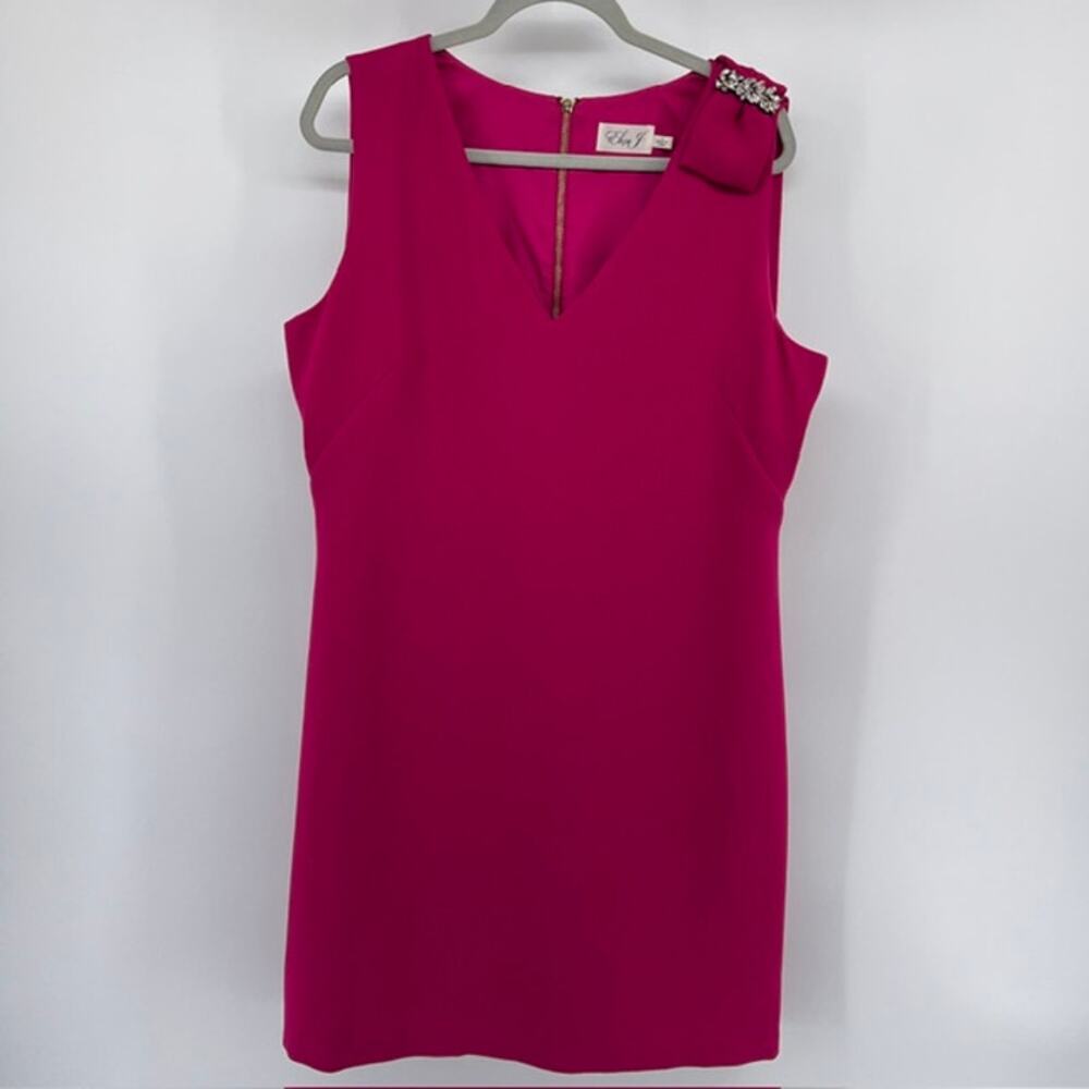 Eliza J Magenta Textured Cocktail Shift Dress Womens 14 Bow Crystal Embellished
